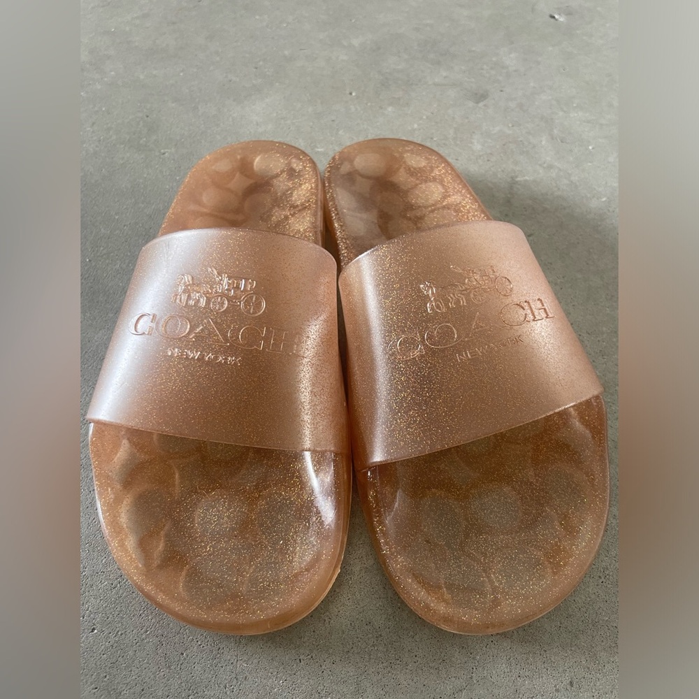 Size 7 coach jelly slides rose gold with shimmer